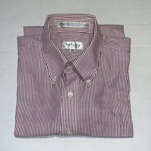 𝅺van Heusen white/red stripe button down shirt US Neck size 16.5 32x33